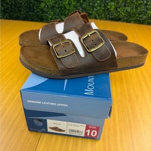 Mountain Sole Women's Double Buckle Easy Slide On Sandal (Brown, 11)